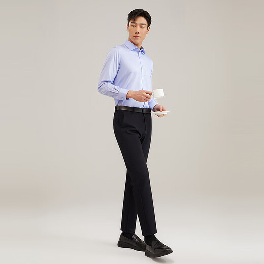 雅戈尔（YOUNGOR）长袖衬衫男素色DP免烫衬衫全棉面料舒适透气抗皱易打理新品 浅蓝色 42 （180/100A）