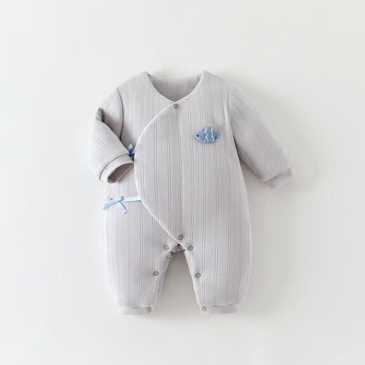 Baby jumpsuit, warm autumn and winter quilted winter clothing, newborn baby clothes, thick cotton coat, base layer, off-white #7684, pure cotton inside and outside, 52cm