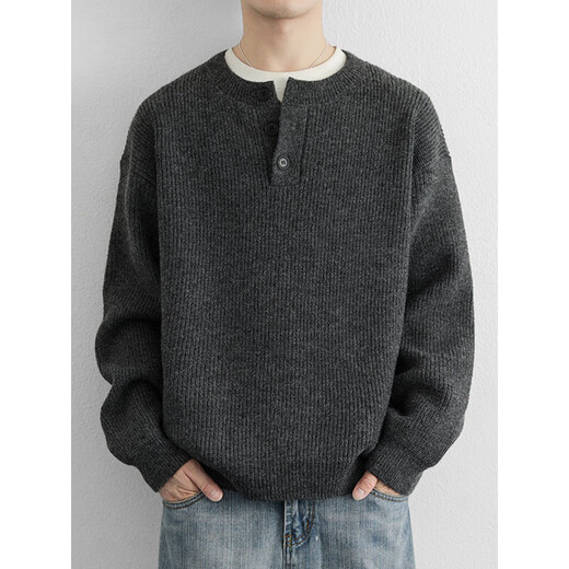 Apocalypse Century Henry Collar Fashion Simple High-end Knitted Sweater Men's Lazy Style Boys Sweater 2025 Autumn and Winter Trend 2555 Light Gray M Recommended 100-120Jin Jin equals 0.5 kg