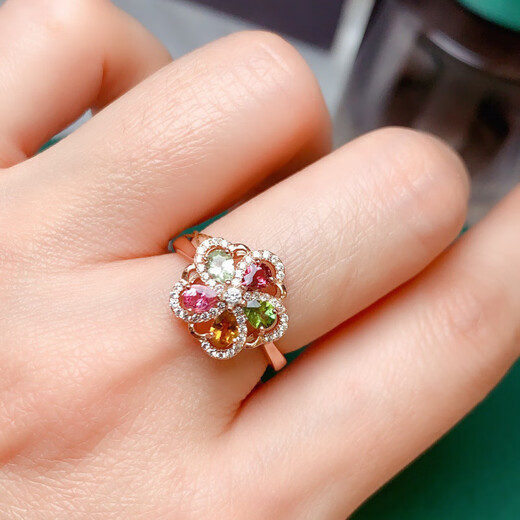 Shimei 2025 Spring and Summer New Natural Tourmaline Flower Pendant Ring Set 925 Silver Inlaid Luxurious Temperament Jewelry Women's Tourmaline Pendant