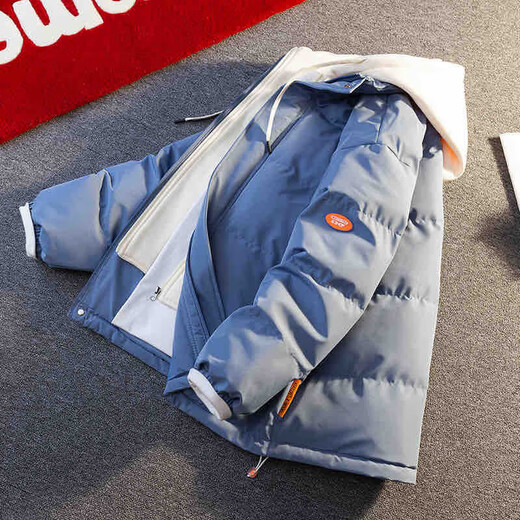 Fake two-piece hooded cotton coat for men in autumn and winter new thickened and loose Jinjiang feather cotton coat and bread fleece jacket for men Khaki XL