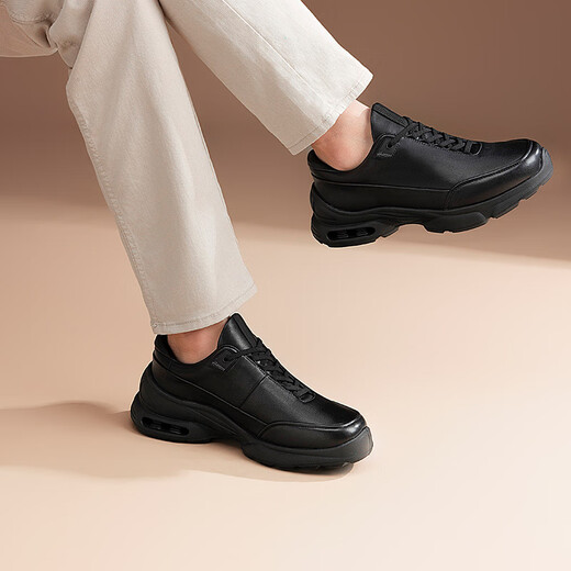 Harson men's thick-soled casual leather shoes autumn and winter commuting heightening business sports walking shoes black 44