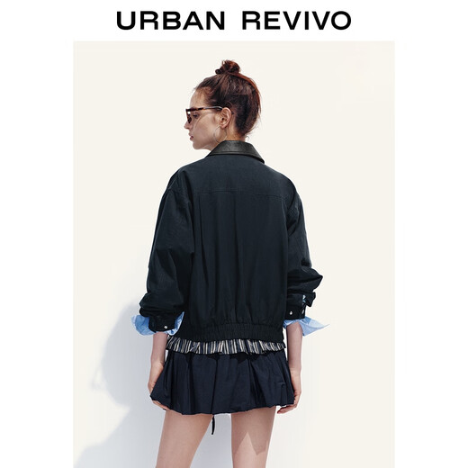UR2025 Herbst Neue Frauenkleidung Retro College -Stil bestickter Spleißanlagenjacke uyy150062 Tinte Blau M.