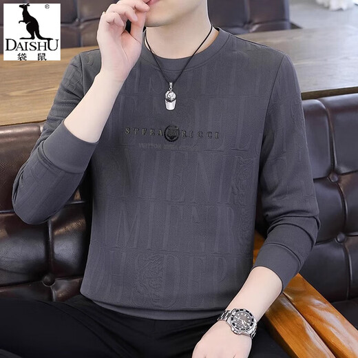 Kangaroo (DAISHU) spring and autumn long-sleeved T-shirt men's round neck slim autumn coat casual inner wear autumn and winter 2025 new small shirt sweatshirt 20662-Q5608-khaki regular L 115-130Jin Jin equals 0.5 kg