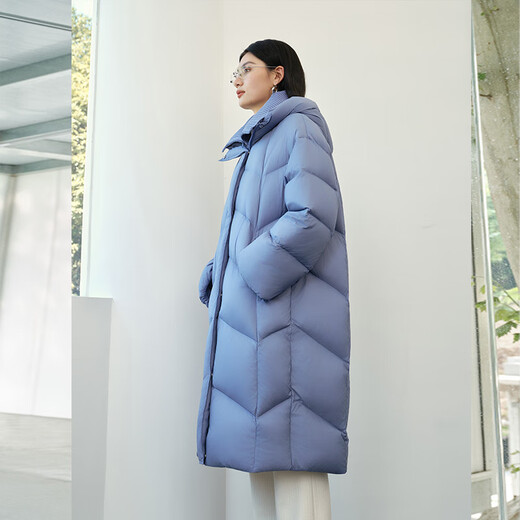 Ai Lai Puff Down Jacket Women's Winter Long Fashionable Detachable Knitted Collar Thick Duck Down Jacket Seafoam Blue M