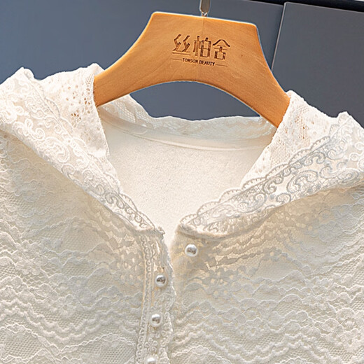Sibaishe solid color temperament lace shirt women's 2025 autumn new fashion hooded long-sleeved simple shirt