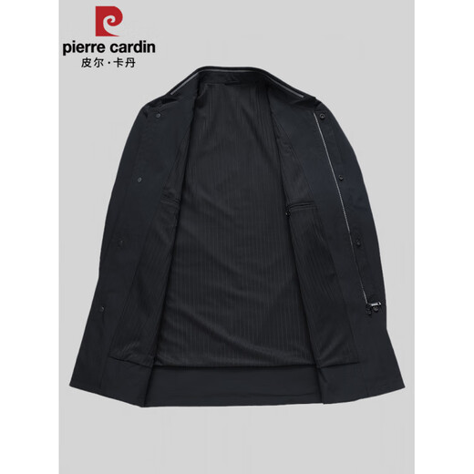 Pierre Cardin high-end light luxury stand collar windbreaker men's mid-length 2025 spring and autumn middle-aged men's business casual jacket black L 175