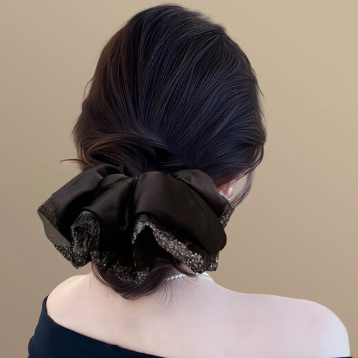 Jian Yingshu rhinestone retro satin hair tie, high-end large intestine hair rope tied with ball head and high ponytail headband