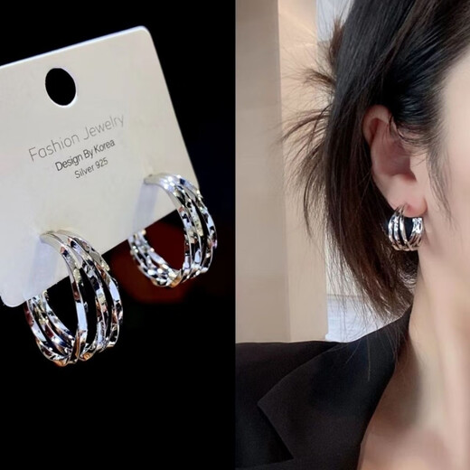 KZD Old Phoenix 999 Pure Silver Small Earrings Fashion Versatile Casual Earrings Autumn and Winter Silver Needle Allergy Circle Earrings Three Lives Three Worlds Silver Pair