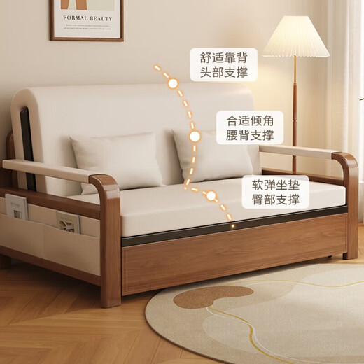 Sofa bed dual-purpose linen casual iron walnut color comfortable sofa bed retractable bed living room sofa latex model 1.5 meters wide - white - linen