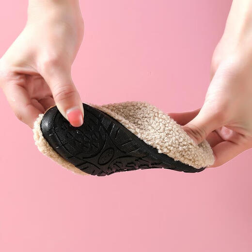 Children's floor socks anti-slip spring thickened plus velvet baby shoe covers boys and girls indoor insulation cotton slippers beige curly plush 26-27 size 15cm inner length