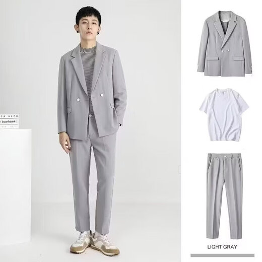 New autumn Korean style loose casual suit suit for men, handsome and versatile small suit, trendy suit suit for men, gray green L
