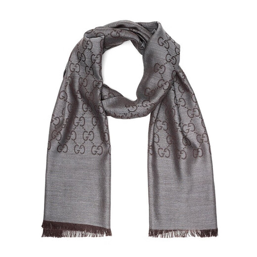 GUCCI Women's Double G Printed Wool Scarf Latte Gray 165904 3G646 1264