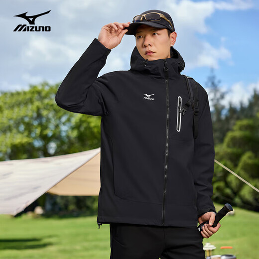 Mizuno Outdoor Jacket Men's Three-in-One Jacket Couple's Two-piece Hooded Windproof and Water-Repellent Mountaineering Jacket Obsidian Black 2XL