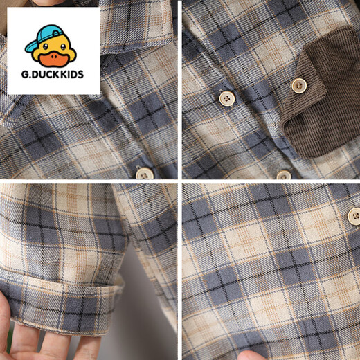 G.duck little yellow duck boys' shirt 2025 new children's tops baby long-sleeved boys autumn plaid shirt blue clothes are too small, need to take a larger size 80 cm