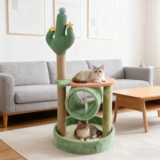 Katzenklettergerüst, Katzennest, in den Kratzbaum integrierte Raumkapselplattform, Sisal-Katzenregal, hoch aufragende Säule, nicht besetzendes Katzenkratzbrettspielzeug, Meow Time – Grün, 5 Schichten + Raumkapsel + Plattform + lustiger Katzenball