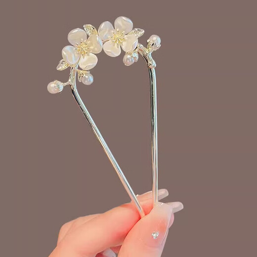 Autumn and winter simple and fresh new Chinese style camellia U-shaped hairpin for women ancient style metal hairpin Hanfu headwear camellia U-shaped