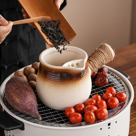 Cooking tea around the stove, roasting milk tea cans, stove, household tea-making utensils, high temperature resistance, tea stalls, tea grills, stoves, gradient stripes - small roasted milk pot + lid + 6 pumpkin cups 650ml