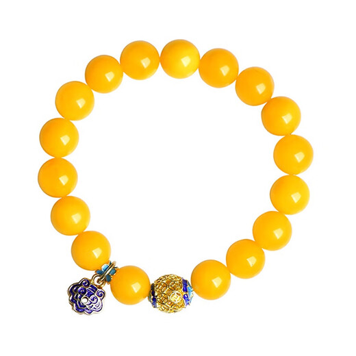 Xiyuan Natural Amber Raw Stone Beeswax Bracelet Women's Jade Cloisonné Accessories Chicken Oil Yellow Full Honey Old Wax High Quality Bracelet Ringtone Beeswax Beads 8.5mm 21pcs