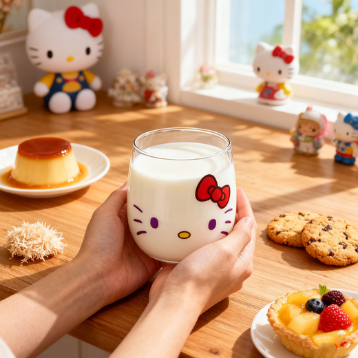 Kitty glass water cup cute milk cup cinnamon dog glass cup female high-looking Sanrio cute water cup KT cat
