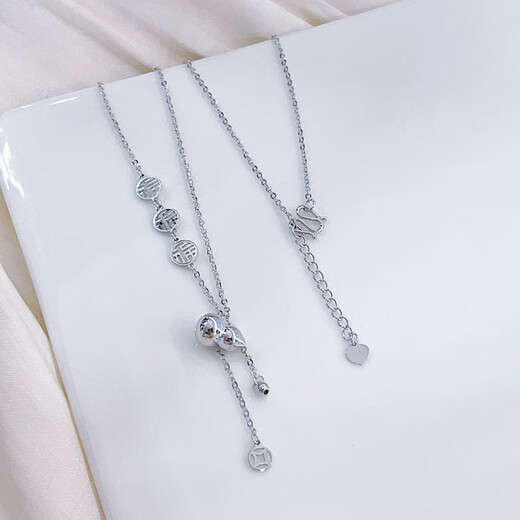 Lao Fengxiang platinum necklace pt950AB chain gourd copper coin tassel set chain for women as a birthday gift for girlfriend and wife platinum about 6.55g