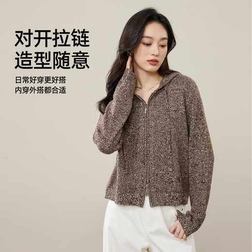 ESE-Y Yiyang hooded knitted cardigan for women 2025 winter new loose slimming double zipper soft waxy thickened sweater jacket floral gray M
