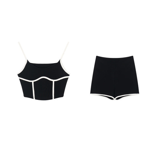 Dupipitao original relaxationism casual sports style black sweatshirt suspender top three-piece set suspenders + shorts L