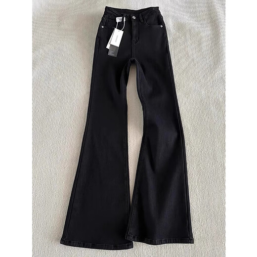 Cotton Willow Scimitar plus velvet thickened jeans for men autumn and winter new high street vibe trendy brand narrow version boot-cut pants FY9131 black plus velvet high quality L 115-130Jin Jin is equal to 0.5 kg