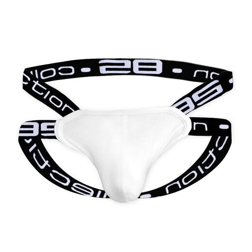 Men's letter U convex double thongs gay sexy tight sexy thongs plus fat plus size buttocks revealing underwear white M