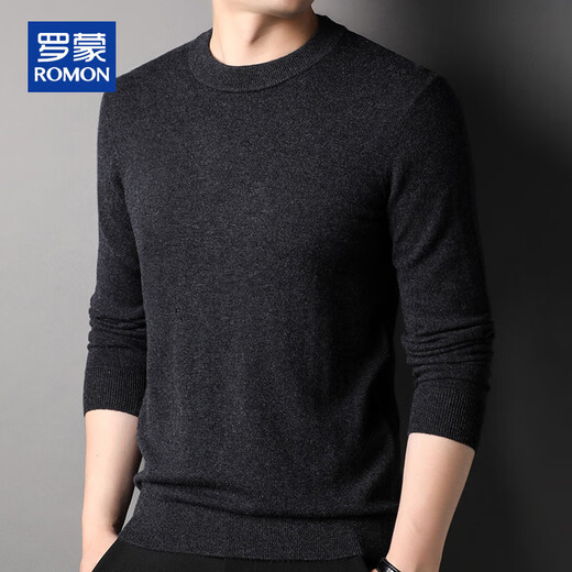 ROMON 100% pure wool sweater men's thick solid color round neck pullover autumn and winter warm casual casual sweater for young and middle-aged men