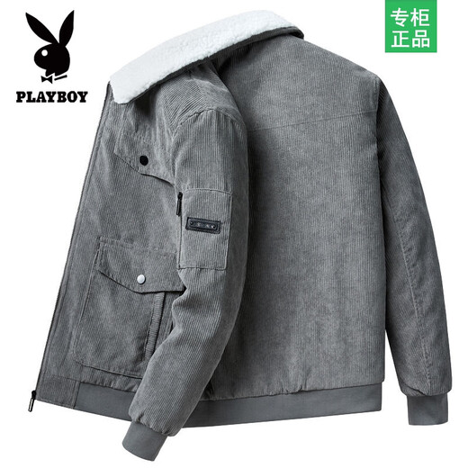 Playboy Lamb Velvet Plus Velvet Thickened 2026 Winter New Cotton Coat Men's Jacket Corduroy Big Pocket Jacket Men's Khaki XL Recommended 110-125Jin Jin is equal to 0.5 kg