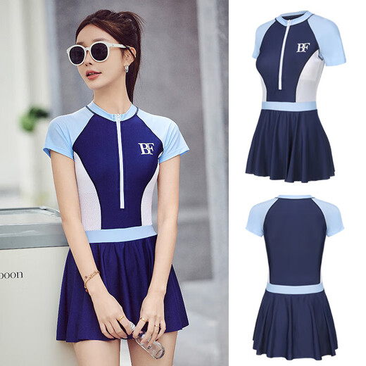 泳衣女式运动新款遮肉显瘦泳装女款连体保守泡温泉游泳馆专用 E93+泳帽+泳镜 3XL 建议体重128-144斤