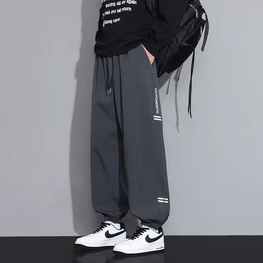 Dingfengbaoluo American casual leggings men's autumn loose retro large size sports trend versatile trousers QF93 gray XL