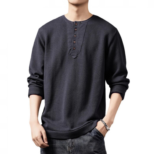 OLJ high-end luxury brand sweater men's high-end tough guy Henry collar sweater men's winter new casual bottoming long blue gray S suitable for 90-110Jin Jin equals 0.5 kg