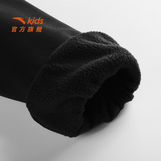 ANTA Children's Sweater Men's Big Children's Wear 2025 Winter New Arrival Plus Velvet Simple Versatile Long Sleeve Pullover Store Manager Recommendation Basic Black-5 150 cm