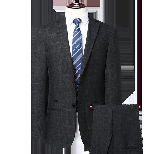 MONTAGUT suit men's winter thickened wool suit formal striped wedding banquet dress dad jacket 992 blue striped double slit two-piece set wool material 2XL 185/