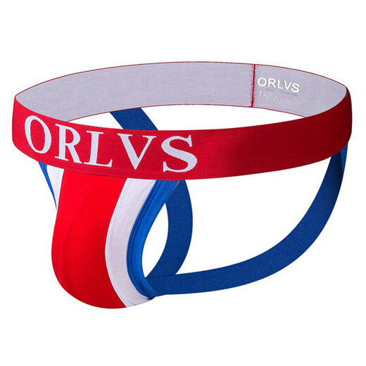 Adano cross-border cotton sexy low-waist men's thong buttocks U-convex double-T pants royal blue M