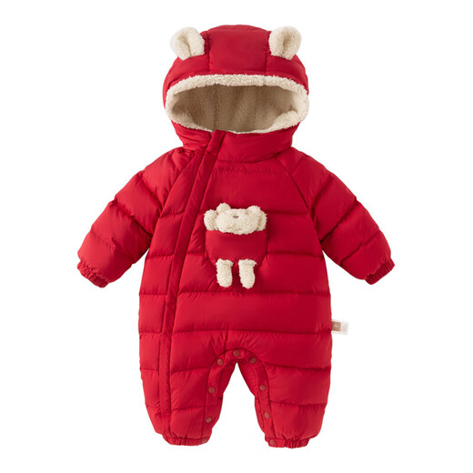 DAVE&BELLA Newborn Down Jumpsuit Winter Clothing Baby Girl Romper Clothes Baby Outing Clothes Children's Clothes Red Spot 80cm Filled Down 82.5g
