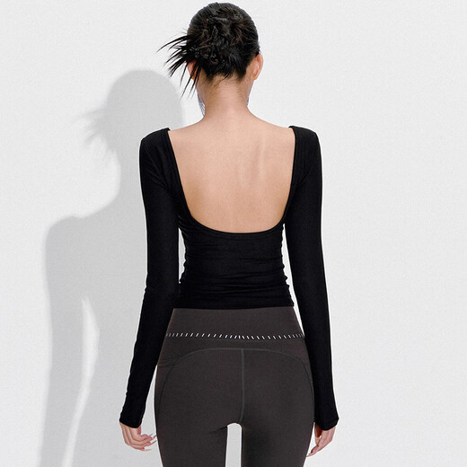 LULUUVTTOH Spring and Autumn Backless Yoga Clothes with Bra Pads for Women 2025 New Pilates Fitness Long Sleeve Tops Black Fixed Chest Pads M (Recommended 100-110 Jin Jin equals 0.5 kg)