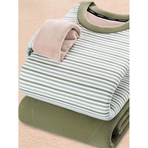 Modal puede usar cachemira súper grueso para ropa interior térmica para hombres más camisa base de los estudiantes de secundaria en el terciopelo Invierno alargado NYY9902 Set Rayas azules claras 2XL Tamaño (peso 140 Jin [Jin equivale a 0.5 kg] -150 Jin [Jin equivale a 0.5 kg])