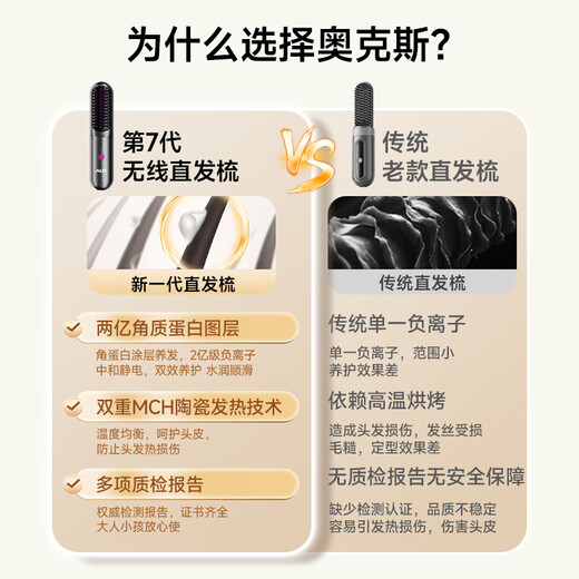 AUX Wireless Hair Straightening Comb Negative Ion Does Not Damage Curly Hair Dual-Purpose Portable Straight Clamp Electric Comb High-Skull Top Magic Device for Women Dyson Purple Top Model 200 Million Level Negative Ions + Smoothes Frizz + 3-level Temperature Control