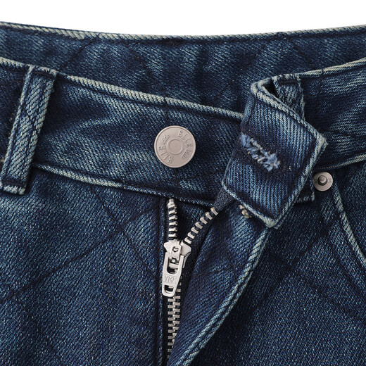 ELLE KIDS复古菱格抓绒直筒女童牛仔裤百搭秋季新款设计感休闲裤子