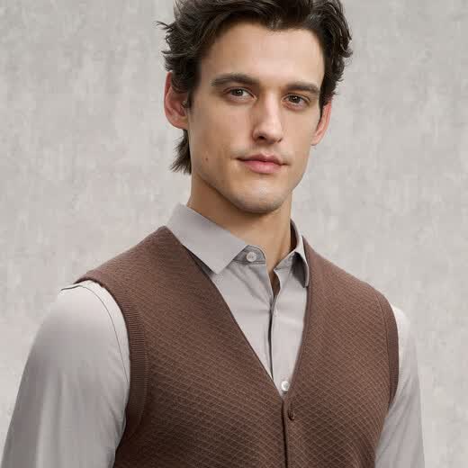 EMZ Ordos 100% woolen sweater men's pullover woolen sweater vest 7A antibacterial, skin-friendly and warm dark coffee 3XL recommended height 180-185/weight 190-210Jin Jin equals 0.5 kg