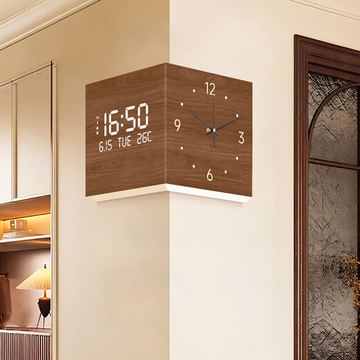 Set of simple mid-season antique living room corner clock perpetual calendar 2025 new electronic clock double-sided wall clock corner wall lamp clock