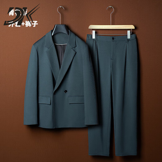 DK brand men's drape 2025 spring and autumn new men's casual suit suit loose British style suit simple jacket blue and white suit + trousers M