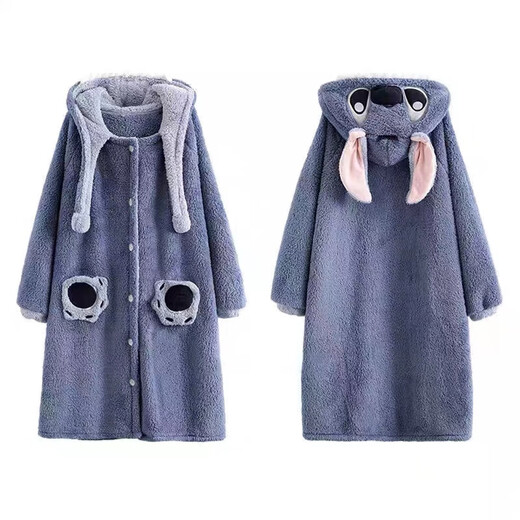 Sweet Fish Stitch Pajamas Autumn and Winter Thickened Flannel Cartoon Hooded Couple Pajamas Outerwear Home Clothes Set Gray Shark Pajamas Thickened M 2XL Recommended 175c180Jin Jin is equal to 0.5kg within