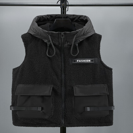 Playboy (PLAYBOY) lamb wool hooded vest cold trend brand workwear cotton vest vest autumn and winter grain velvet jacket men's black 8113 vest 3XL 141-160Jin Jin equals 0.5 kg
