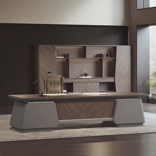 Qiheng (XIIBLC) President's Desk, Boss Table and Chair Combination, Chairman's Room Furniture, High-End Modern Executive Desk, General Manager's Desk, 2.8-meter President's Desk + Luxurious Nappa Cowhide Boss Chair