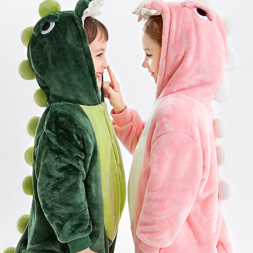 Domyowu dinosaur pajamas children's one-piece coral velvet boys and girls thickened baby cartoon animal one-piece home clothes pink 130 cm