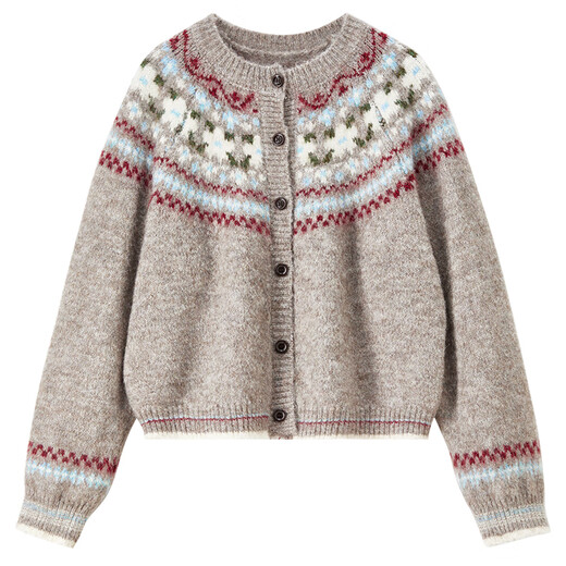 Shandubira Fair Island retro style sweater for women in winter containing sheep wool warm round neck long-sleeved sweater loose slimming cardigan